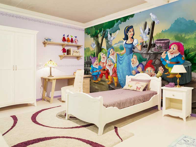 کاغذ دیواری اتاق خواب دخترانه با طرح پرنسس های والت دیزنی