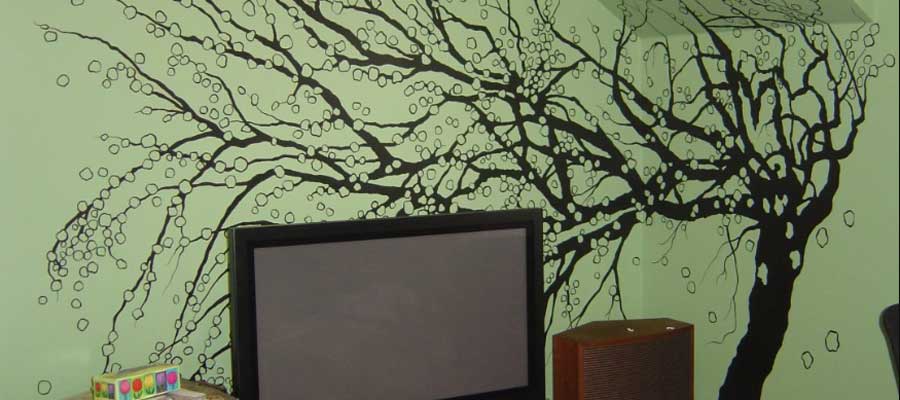 مدل کاغذ دیواری پشت تلویزیون طرح درخت